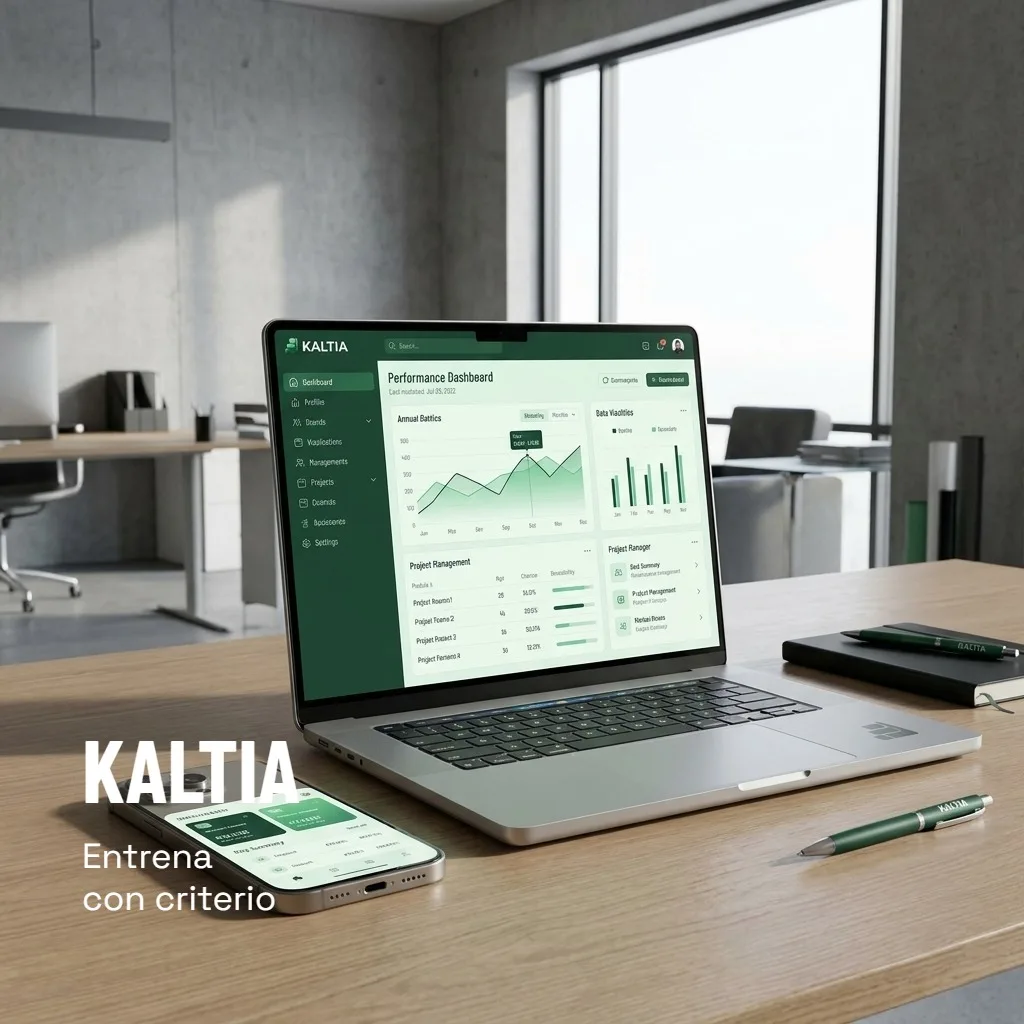 La marca de ejemplo KALTIA aplicada en la pantalla de un portátil
